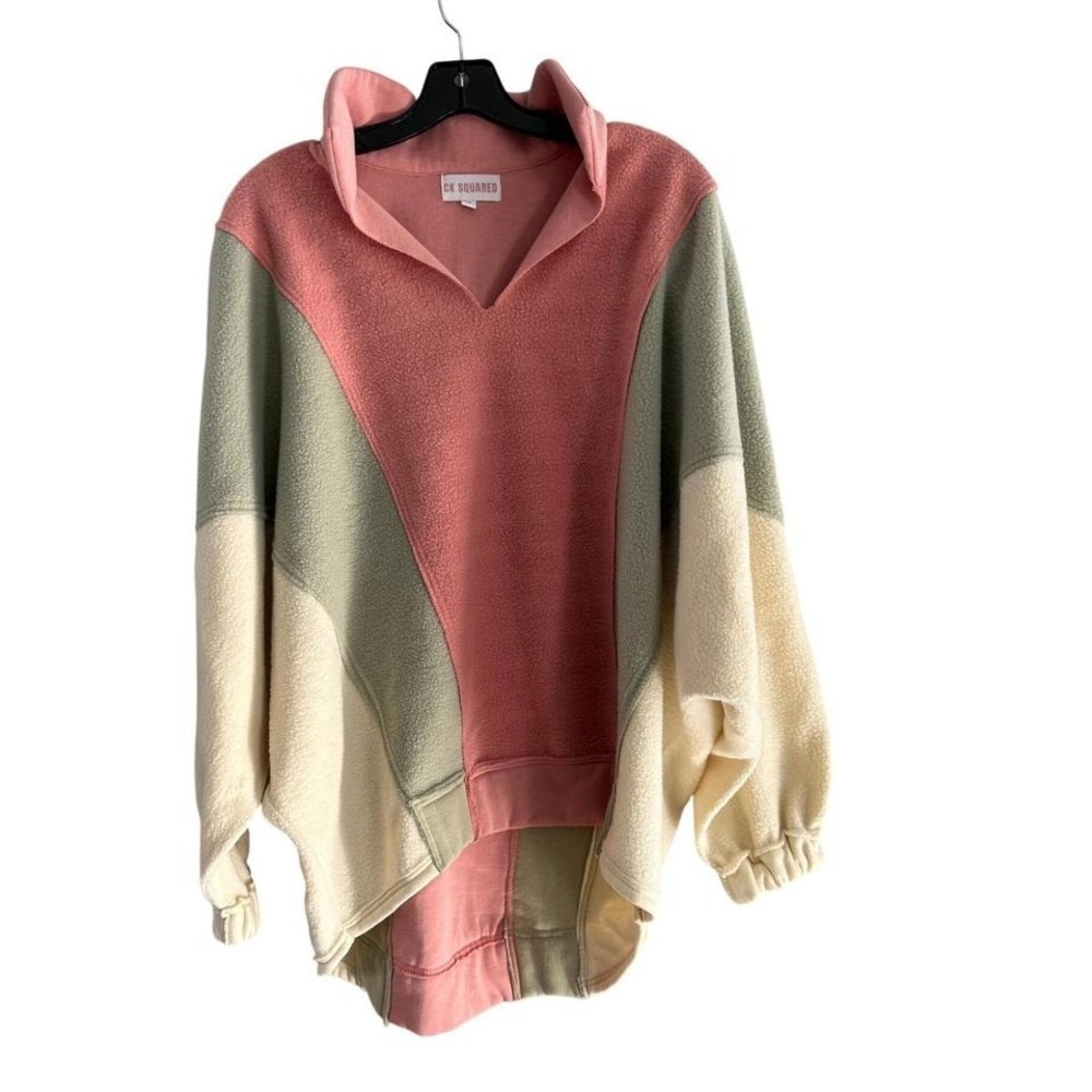 NWOT CK Squared Colorblock Fleece Quarter Zip Pullover Sweatshirt Women Medium - Picture 2 of 7